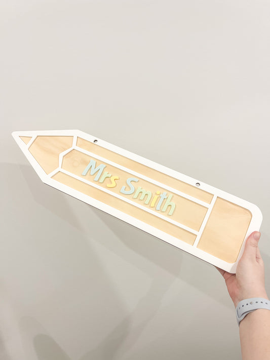 Pencil teacher name sign